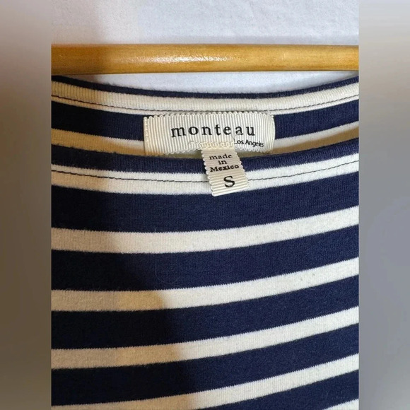 Monteau Navy Blue White Striped Nautical Midi Bodycon Dress Size Small - Picture 3 of 4